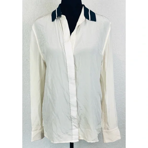 RAG & BONE • Nico Long Sleeve Tipped Silk Button-Down Shirt Blouse, S - Picture 4 of 16